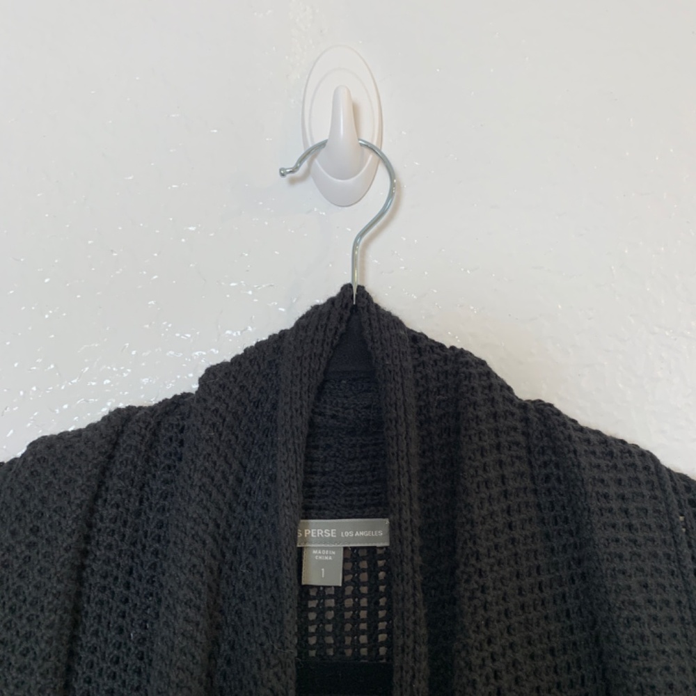 James Perse Black Open Front Cardigan Open Knit Size 1/ Small Front Pockets - Picture 3 of 9
